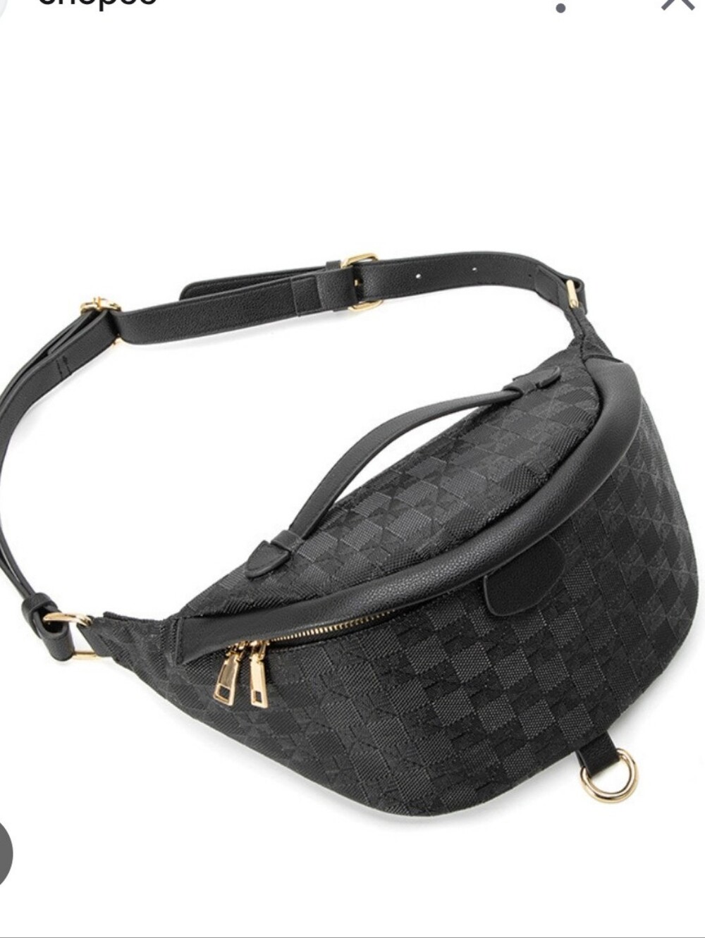 Fanny Pack Crossbody Sling Bag Black Checkered Faux Leather Like New